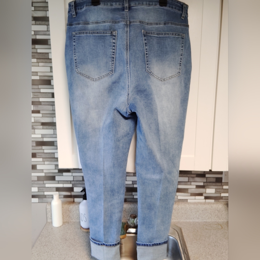 Masseys high rise Distressed Floral Appliqué Denim jeans Plus Size 16 - Picture 4 of 5